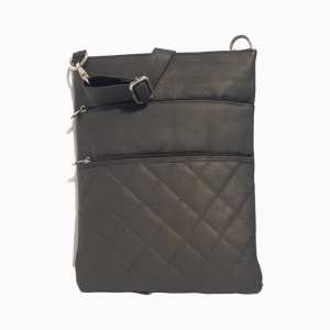 Black Quilted Leather Crossbody Messenger Bag