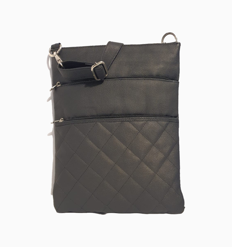 Black Quilted Messenger Shoulder Bag