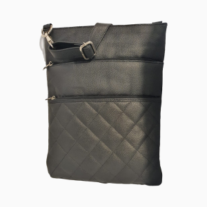 Black Quilted Leather Crossbody Messenger Bag